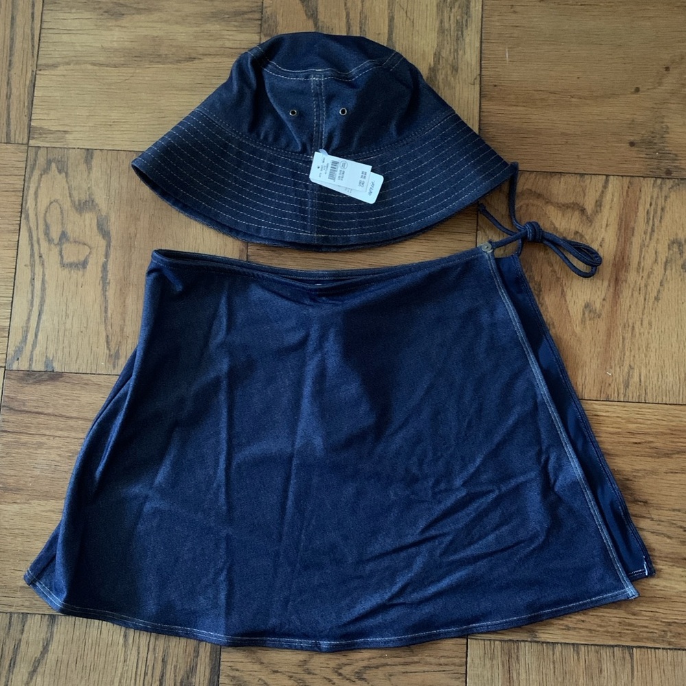 NWOT Aerie Navy Swim Coverup Skirt and hat